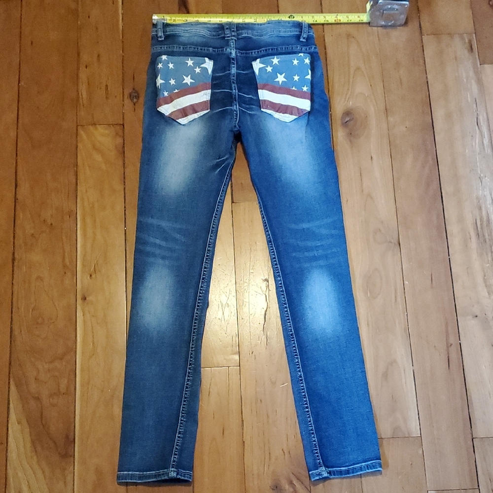 4th Of JULY !!Skinny Jeans - Blue with American Flag Back Pockets XS